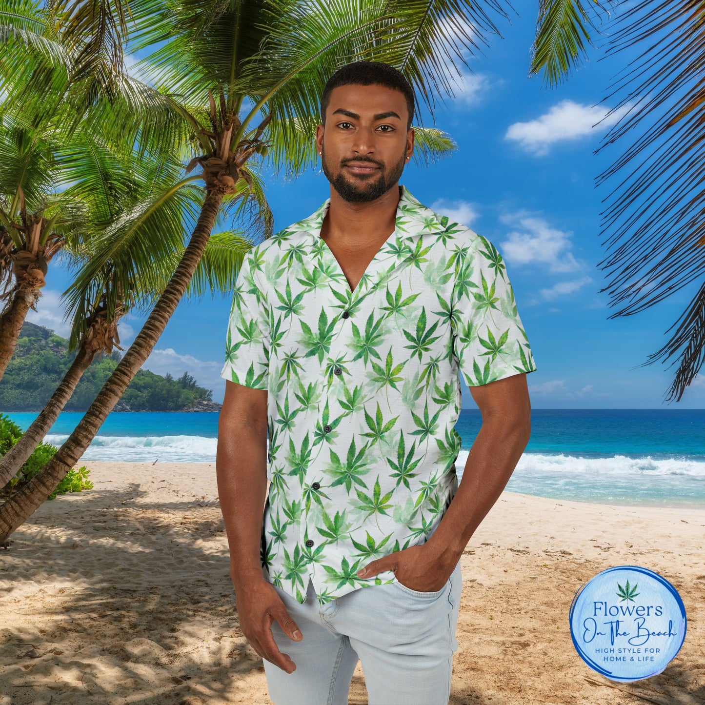 Men's Weed Hawaiian Shirt, Marijuana Aloha Shirt, Tropical Green Cannabis Leaves Button-Up, Rasta Leaf Beach Shirt, Summer 420 Party