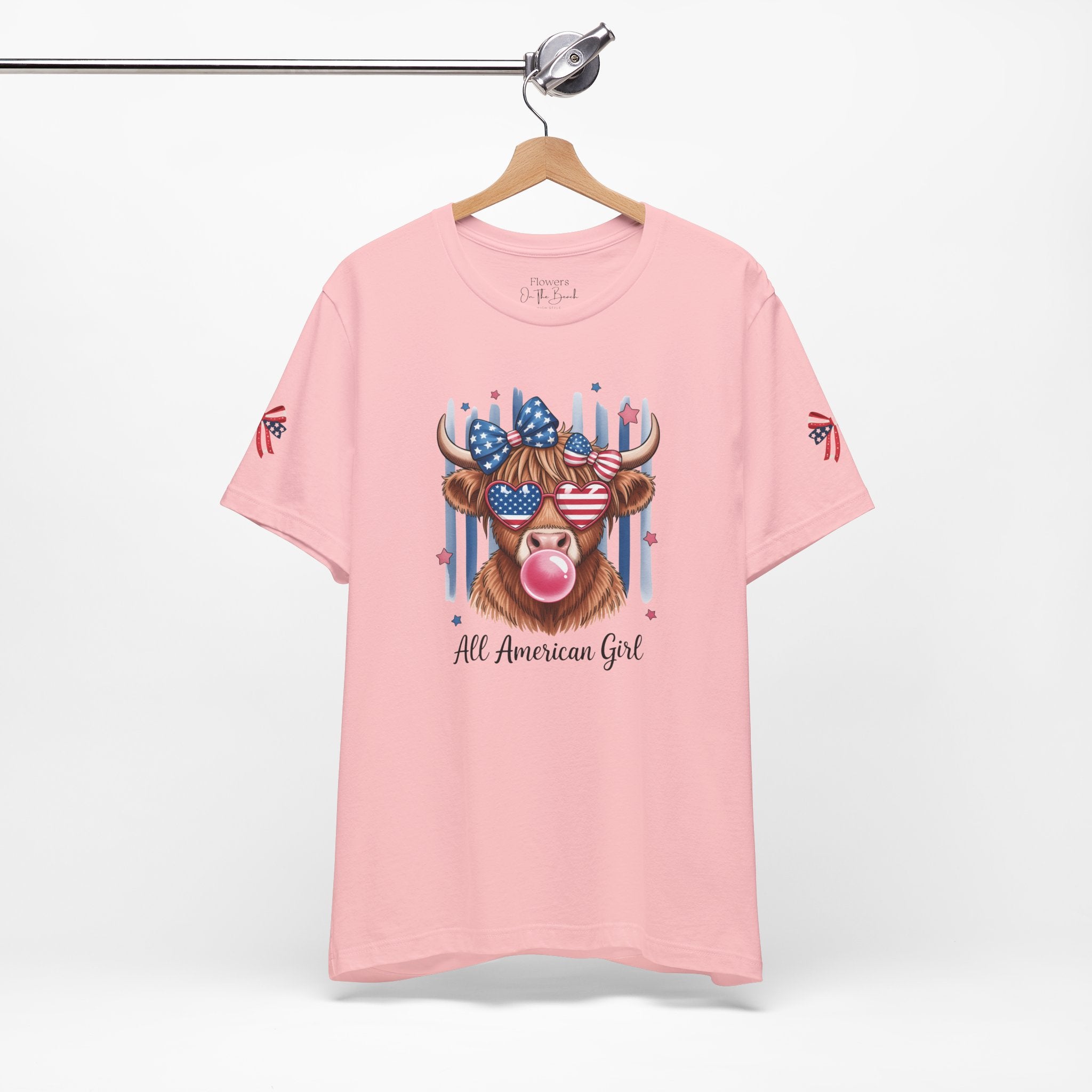 All-American Girl Highland Cow T-Shirt — Patriotic Cute Cow Tee