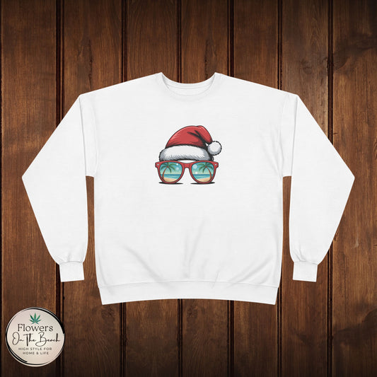 Beach Christmas, Christmas in July Sweatshirt, Holiday Santa Hat and Sunglasses, Beach Reflection, Festive Winter Apparel, Cozy Christmas