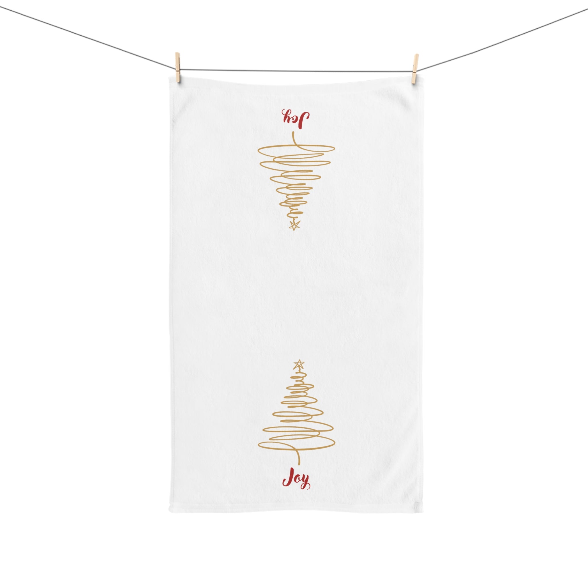Joy - Minimalist Gold Christmas Tree Hand Towel