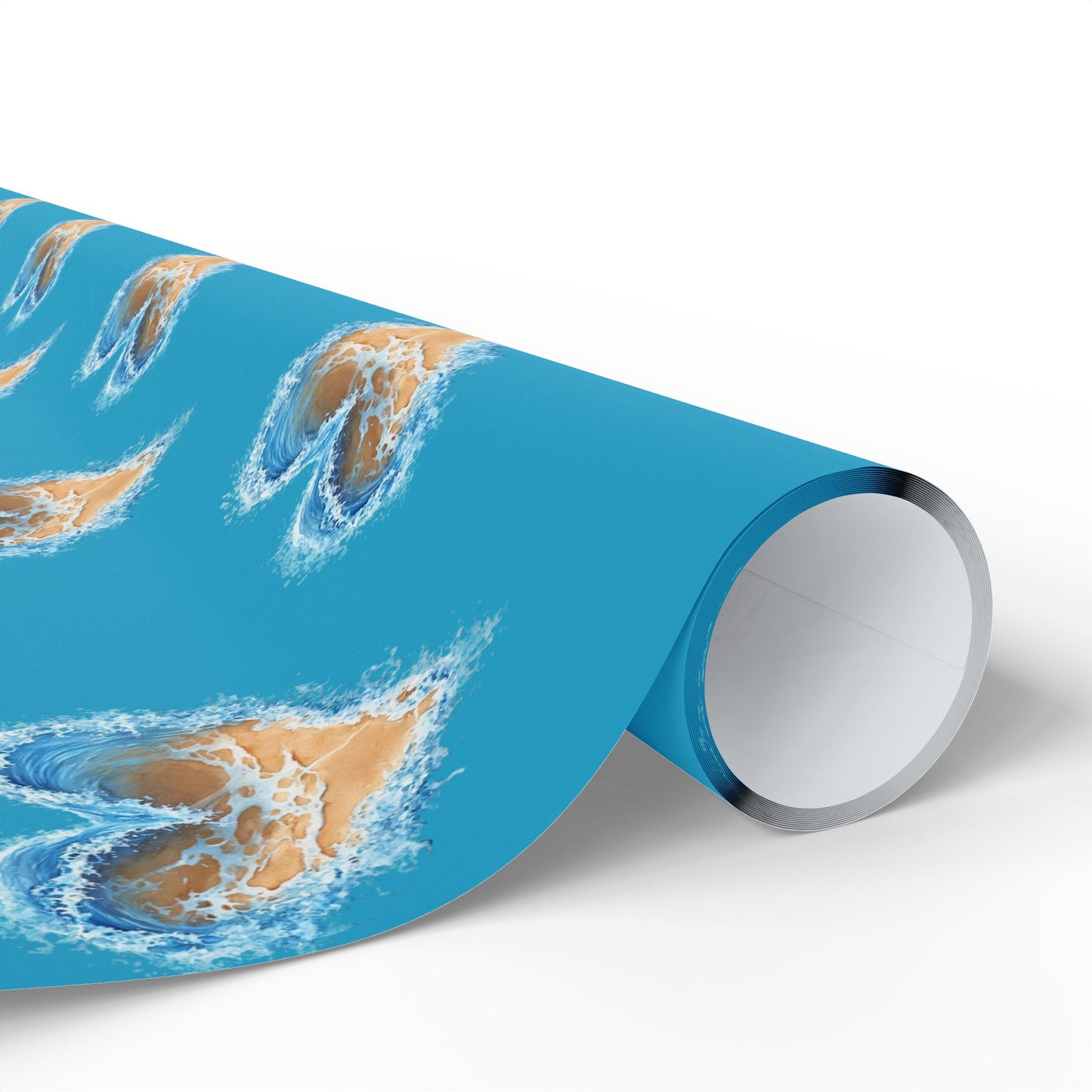 Wrapping Paper - Turquoise Heart Waves and Sand Design, Ocean Gift Wrap, Beachy Wrap