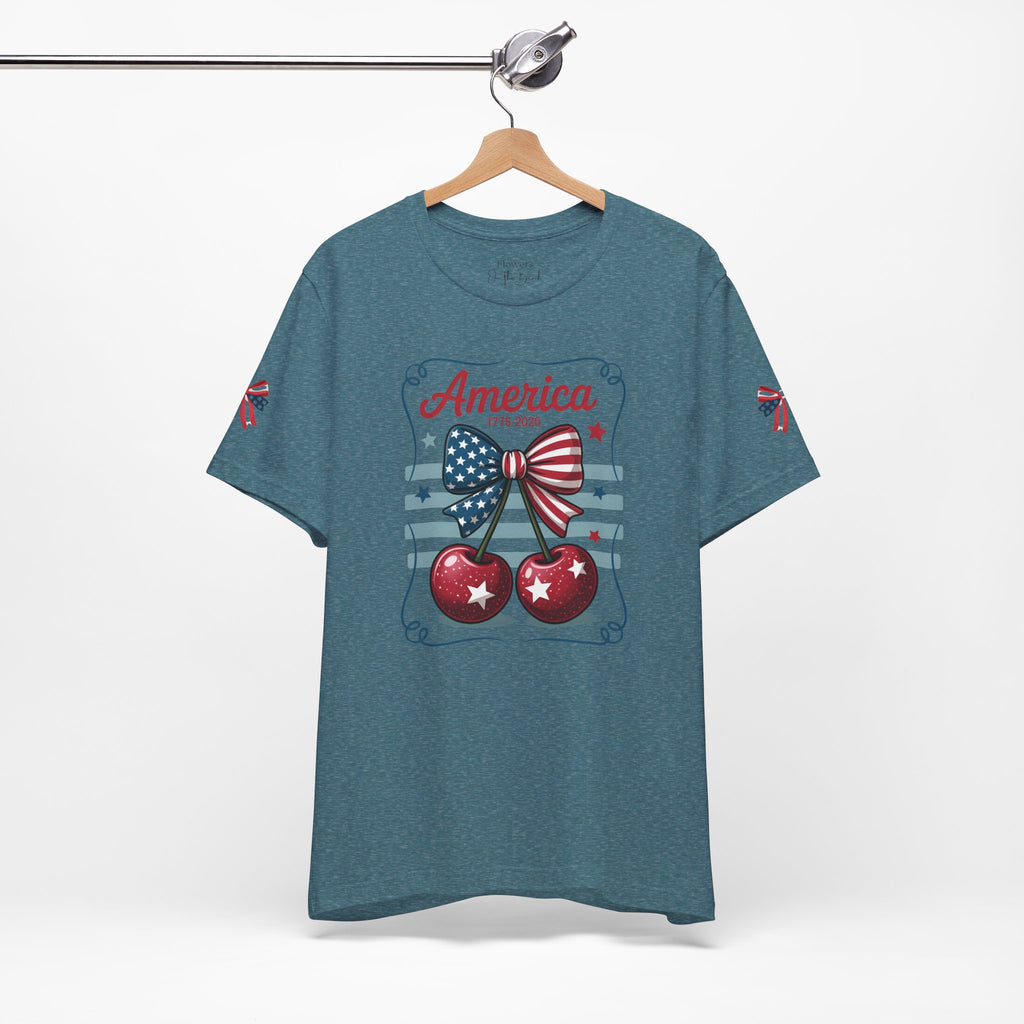 Patriotic 250th Cherries & Bows Tee — America's 250th Anniversary T-Shirt