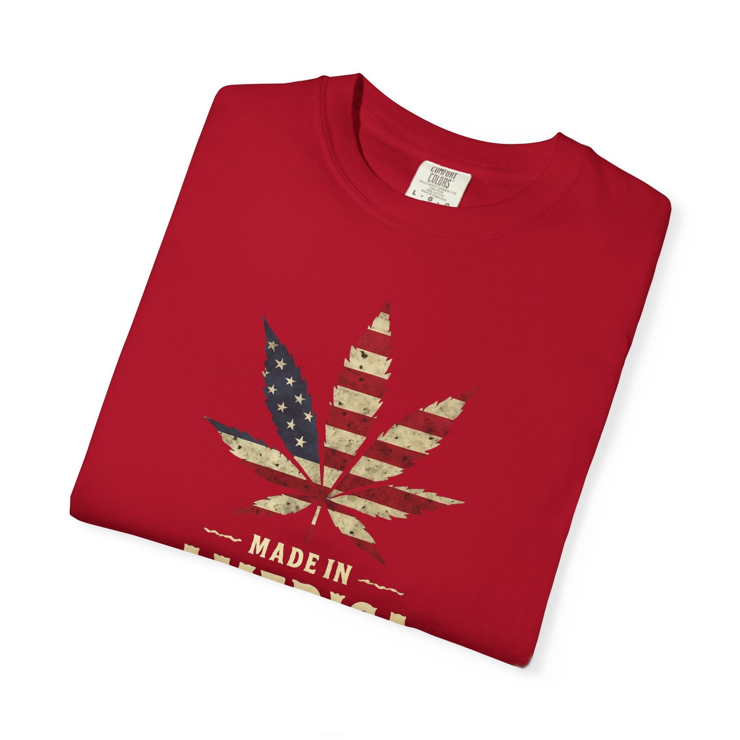 Patriotic Cannabis T-Shirt, Unisex Graphic Tee, 4th of July Shirt, Festival Wear, Gift for Stoners, USA Flag Weed Shirt, Unisex Garment-Dyed