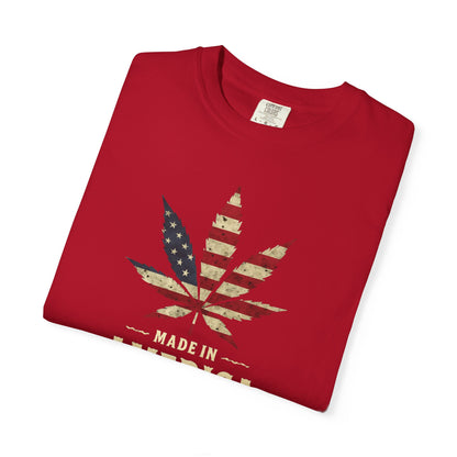 Patriotic Cannabis T-Shirt, Unisex Graphic Tee, 4th of July Shirt, Festival Wear, Gift for Stoners, USA Flag Weed Shirt, Unisex Garment-Dyed