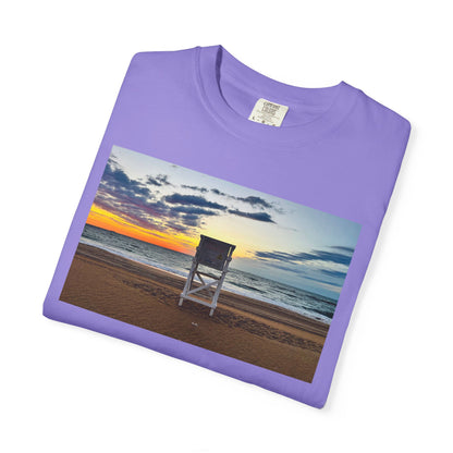 Lifeguard Perch, Sunrise Beach Tshirt, Summer Graphic Tee, Beach Lover Shirt, Ocean Vacation Top, Unisex Surfing Tee, Beach Bum Apparel