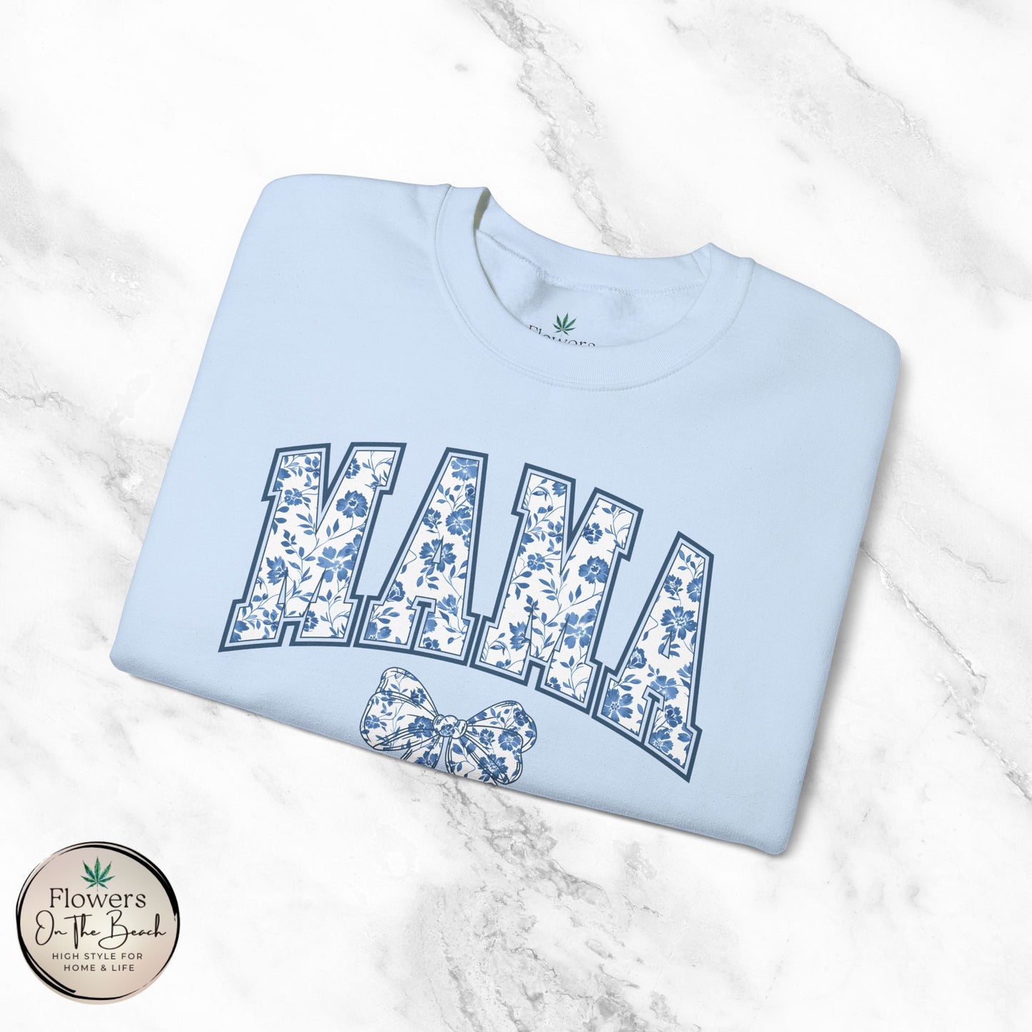Floral Mama Coquette Blue Flowers Crewneck Sweatshirt, Mother's Day Gift, Gift for Her, Mom Apparel, Floral Sweatshirt, Boy Mom Sweatshirt