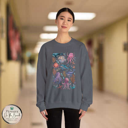 Ocean Lover Sweatshirt, Marine Animals Unisex Crewneck Jumper, Ocean Life Pullover, Nautical Sweatshirt, Sea Creatures Sweater