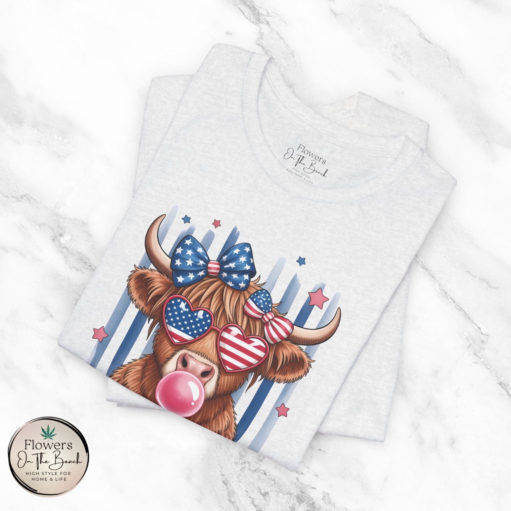 All-American Girl Highland Cow T-Shirt — Patriotic Cute Cow Tee