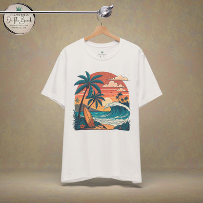 Beach Sunset Surfboards T-Shirt, Ocean Wave Tee, Summer Vacation Top, Beach Lover Shirt, Tropical Beach Apparel