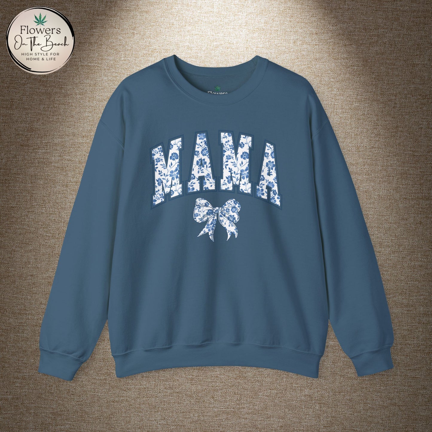 Floral Mama Coquette Blue Flowers Crewneck Sweatshirt, Mother's Day Gift, Gift for Her, Mom Apparel, Floral Sweatshirt, Boy Mom Sweatshirt