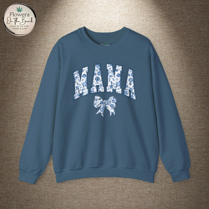 Floral Mama Coquette Blue Flowers Crewneck Sweatshirt, Mother's Day Gift, Gift for Her, Mom Apparel, Floral Sweatshirt, Boy Mom Sweatshirt
