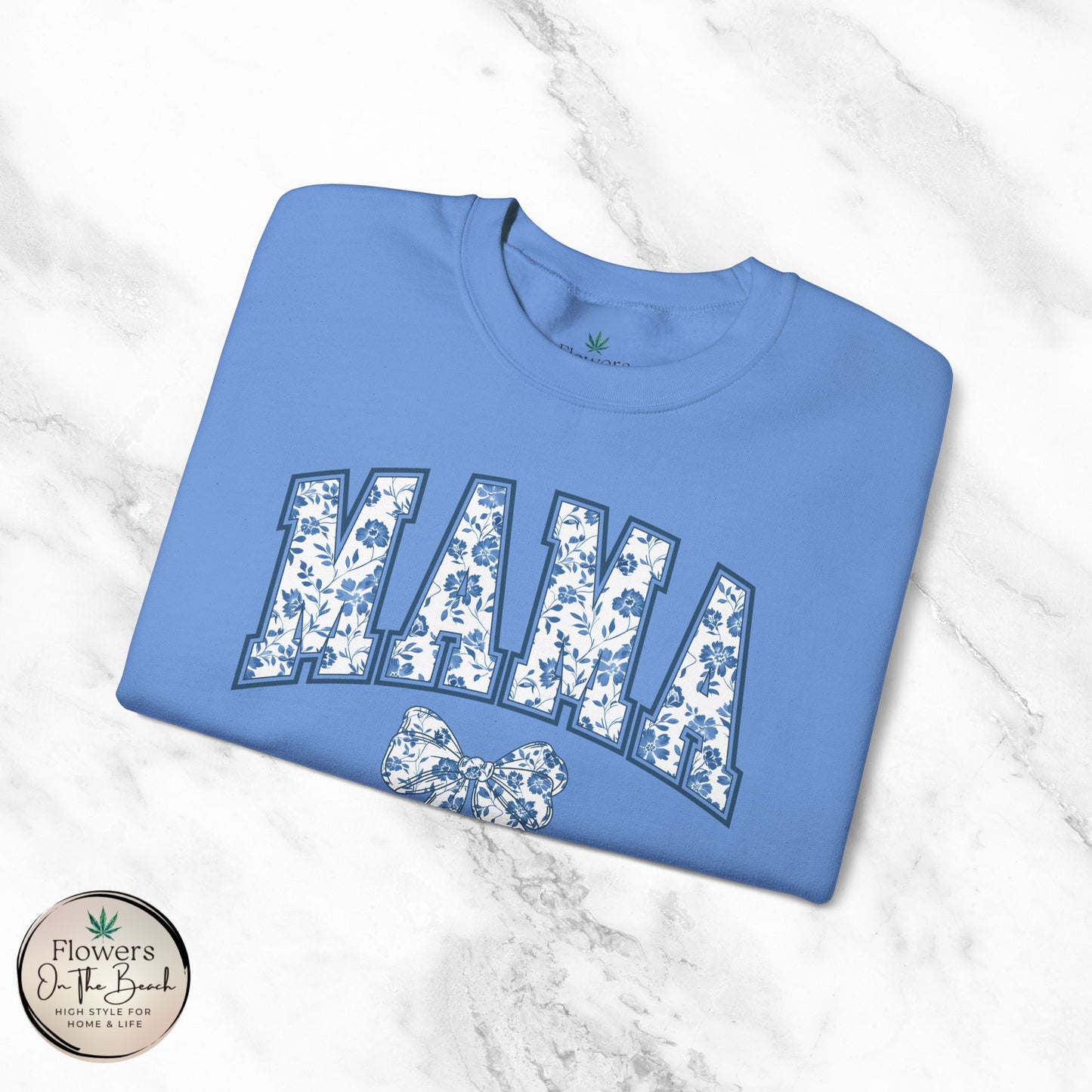 Floral Mama Coquette Blue Flowers Crewneck Sweatshirt, Mother's Day Gift, Gift for Her, Mom Apparel, Floral Sweatshirt, Boy Mom Sweatshirt