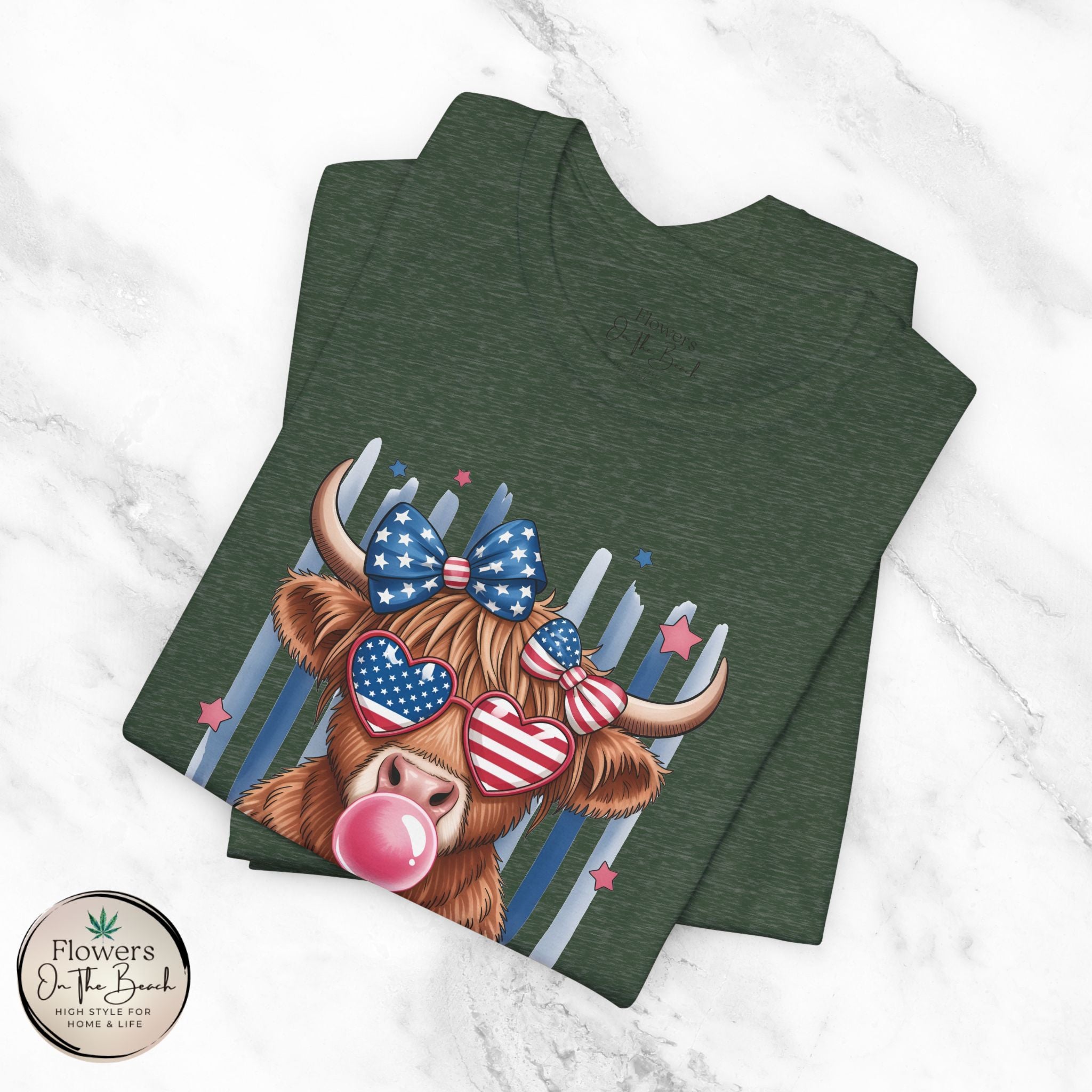 All-American Girl Highland Cow T-Shirt — Patriotic Cute Cow Tee