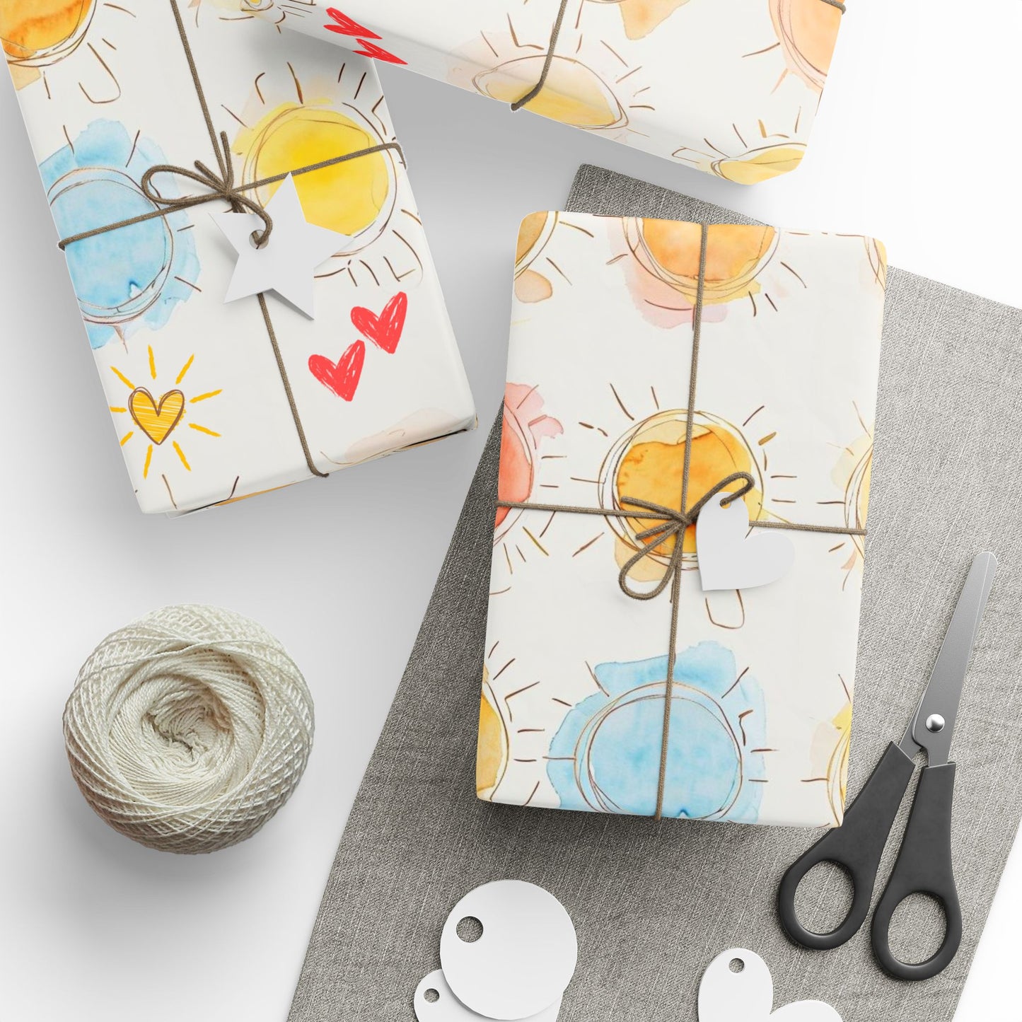 Wrapping Papers, Sun and Hearts Theme Gift Wrap for Birthday, Christmas, and Special Occasions, Fun in the Sun Print, Happy Gift Wrapping