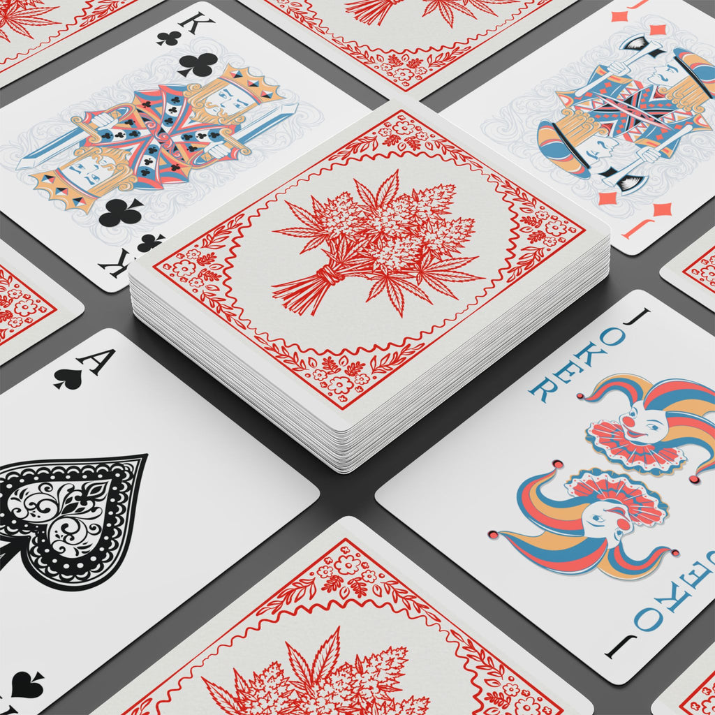 Poker 420 Playing Cards — Classic Red-Back Deck with Ornate Cannabis Bouquet
