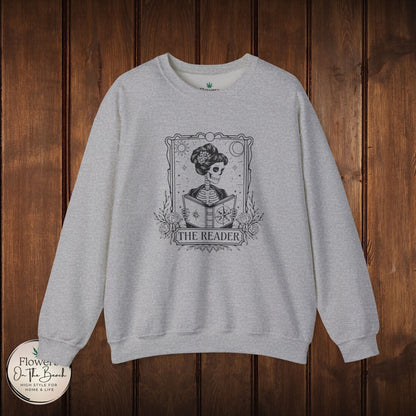 Tarot Card Skeleton Sweatshirt, The Reader Graphic Design, Gift for Tarot Lovers, Skeleton Clothing, Gothic Sweatshirt, Book Lover Apparel