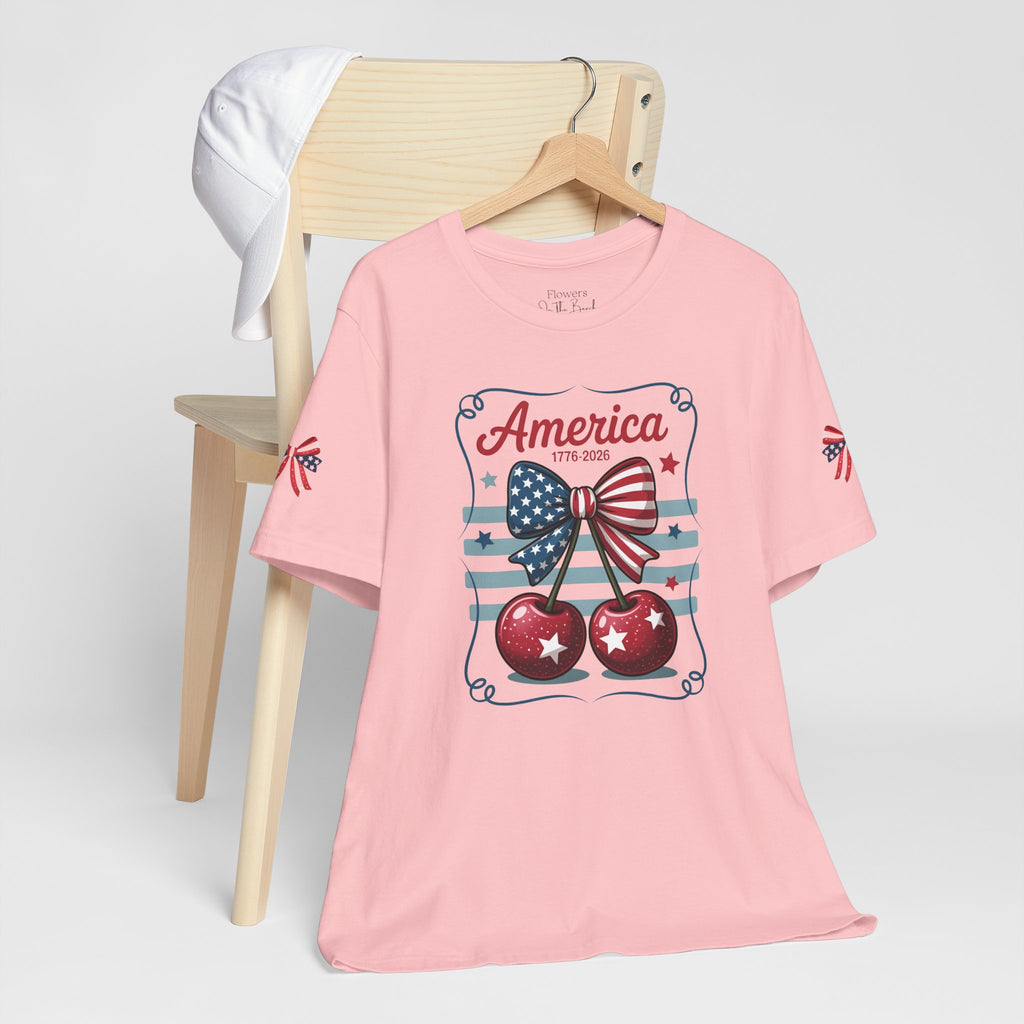 Patriotic 250th Cherries & Bows Tee — America's 250th Anniversary T-Shirt