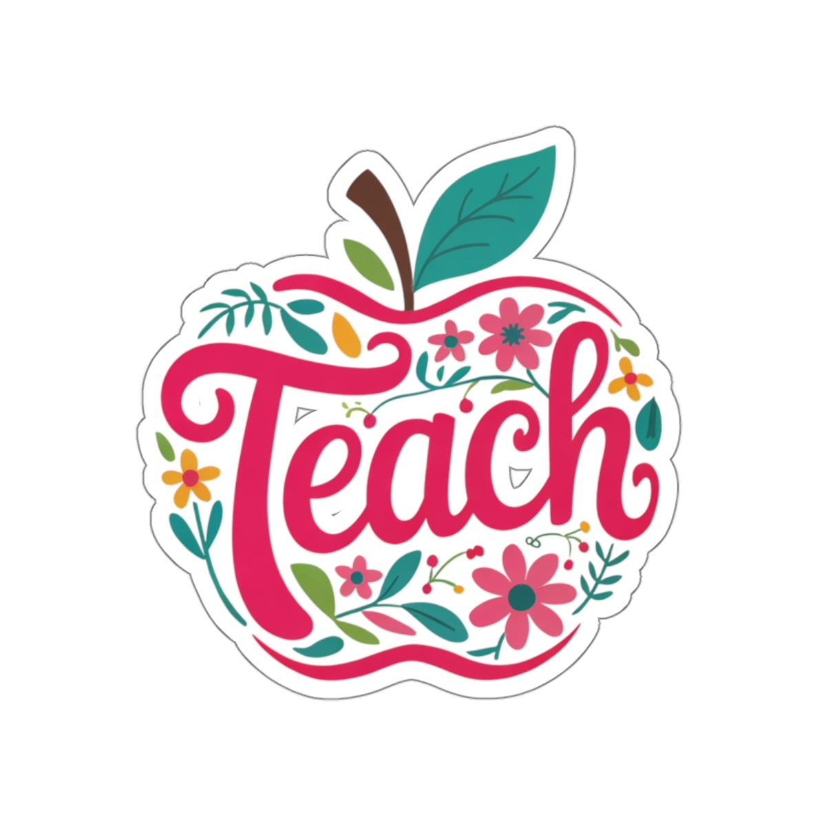 Teach Apple Die-Cut Sticker — Floral Teacher Appreciation Laptop Decal