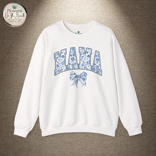 Floral Mama Coquette Blue Flowers Crewneck Sweatshirt, Mother's Day Gift, Gift for Her, Mom Apparel, Floral Sweatshirt, Boy Mom Sweatshirt