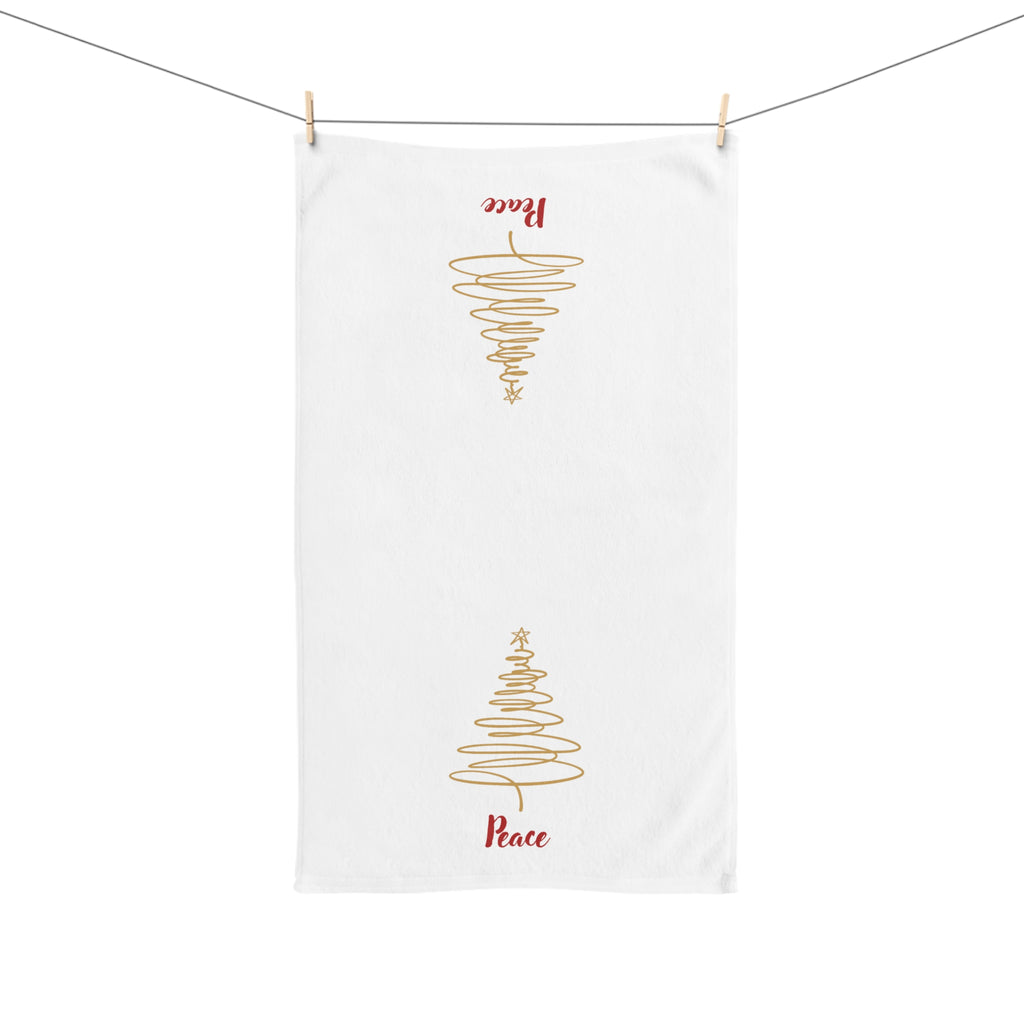 Peace - Minimalist Gold Christmas Tree Hand Towel