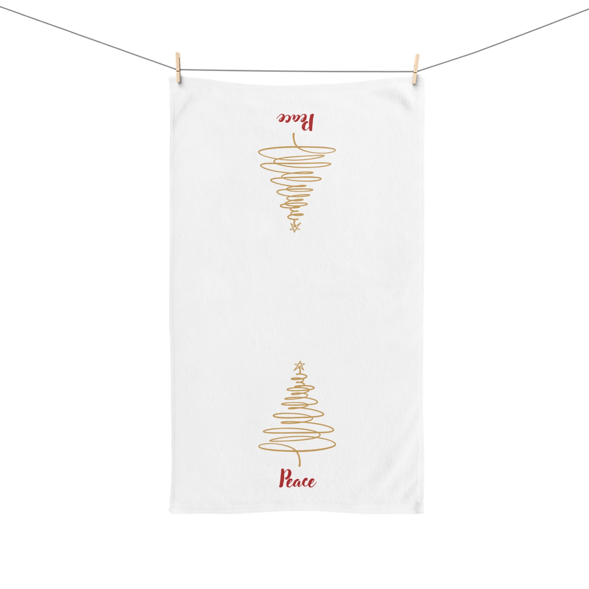 Peace - Minimalist Gold Christmas Tree Hand Towel
