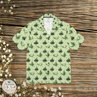 Men's Weed Hawaiian Shirt, Festive Green Marijuana Aloha Shirt, Tropical Cannabis Flowers Button-Up, Rasta Leaf Beach Shirt, Summer 420