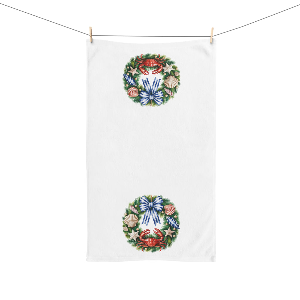 Coastal Crab & Seashell Wreath Hand Towel