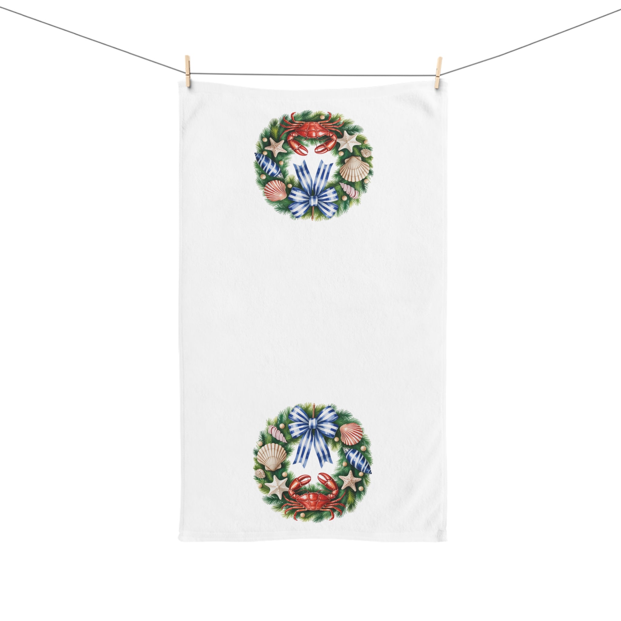 Coastal Crab & Seashell Wreath Hand Towel