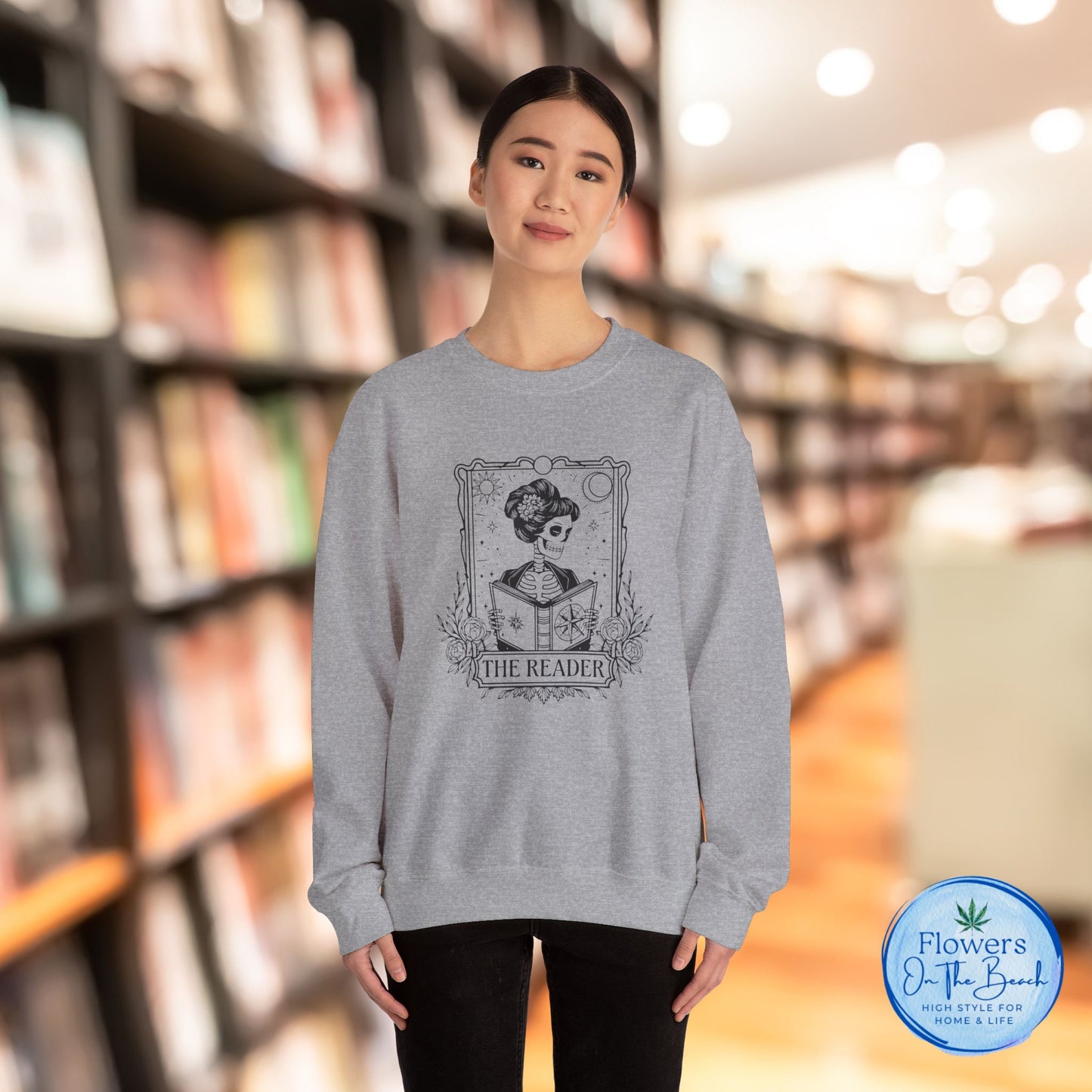 Tarot Card Skeleton Sweatshirt, The Reader Graphic Design, Gift for Tarot Lovers, Skeleton Clothing, Gothic Sweatshirt, Book Lover Apparel
