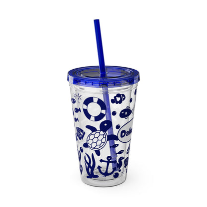 Personalized Kids 16 oz Tumbler with Straw, Kids Who Love Oceans Cup, Personalized Kids Gift