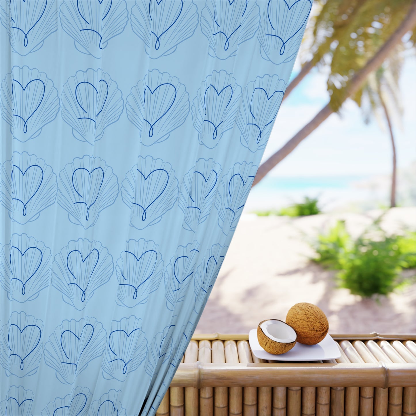 Ocean Love Window Curtains, Beach Home Decor, Heart Seashell Drapes, Blue Bedroom Curtains, Coastal Living Room, Nautical Window Treatments