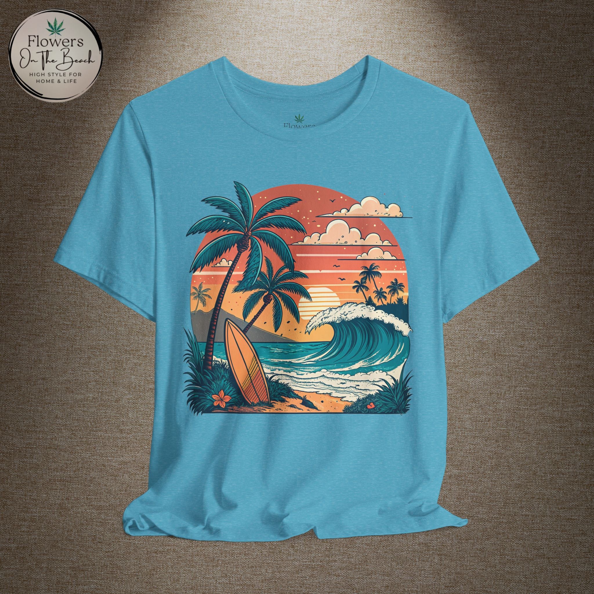 Beach Sunset Surfboards T-Shirt, Ocean Wave Tee, Summer Vacation Top, Beach Lover Shirt, Tropical Beach Apparel