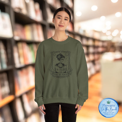 Tarot Card Skeleton Sweatshirt, The Reader Graphic Design, Gift for Tarot Lovers, Skeleton Clothing, Gothic Sweatshirt, Book Lover Apparel
