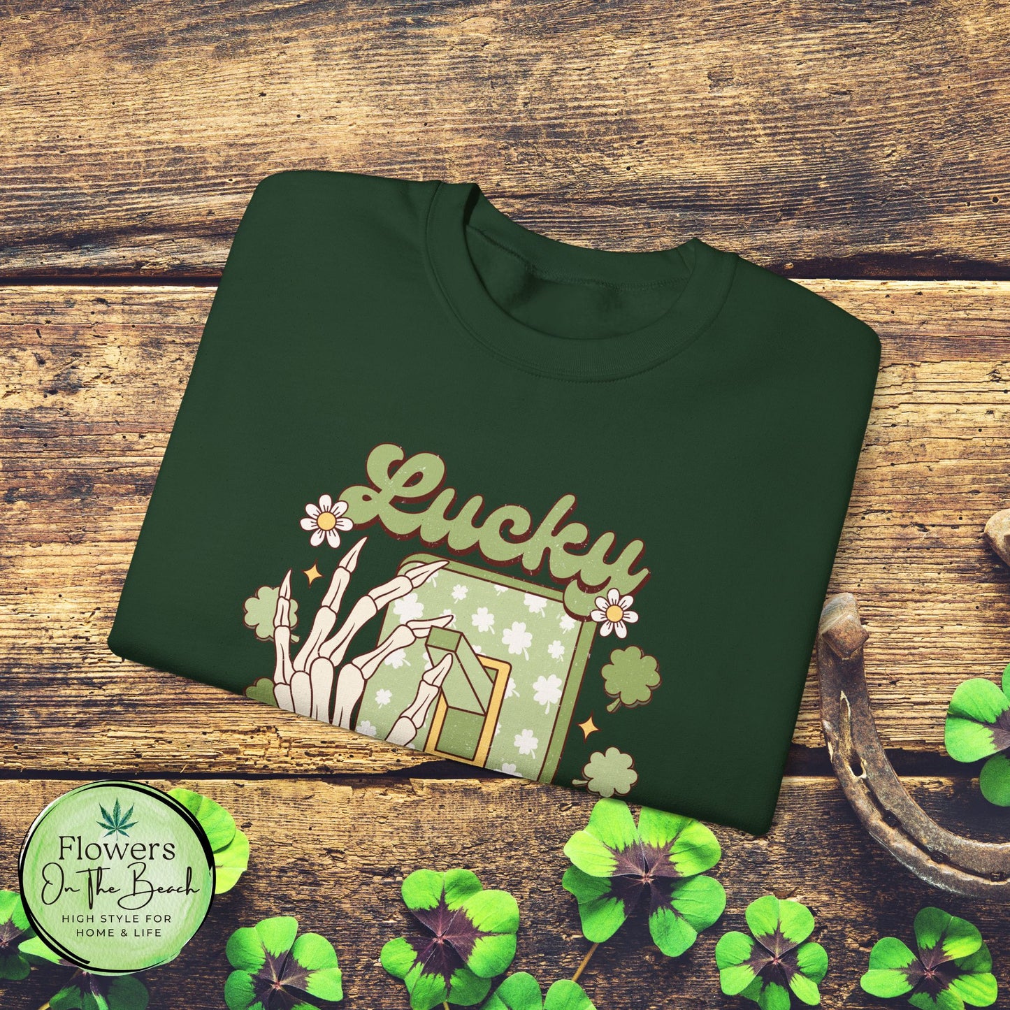 St Patrick's Day Crewneck Sweatshirt, Lucky Season Skeleton Hand Light Switch, Unisex Heavy Blend Pullover, Gift for St Paddy's Day,