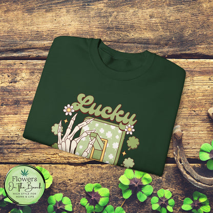 St Patrick's Day Crewneck Sweatshirt, Lucky Season Skeleton Hand Light Switch, Unisex Heavy Blend Pullover, Gift for St Paddy's Day,