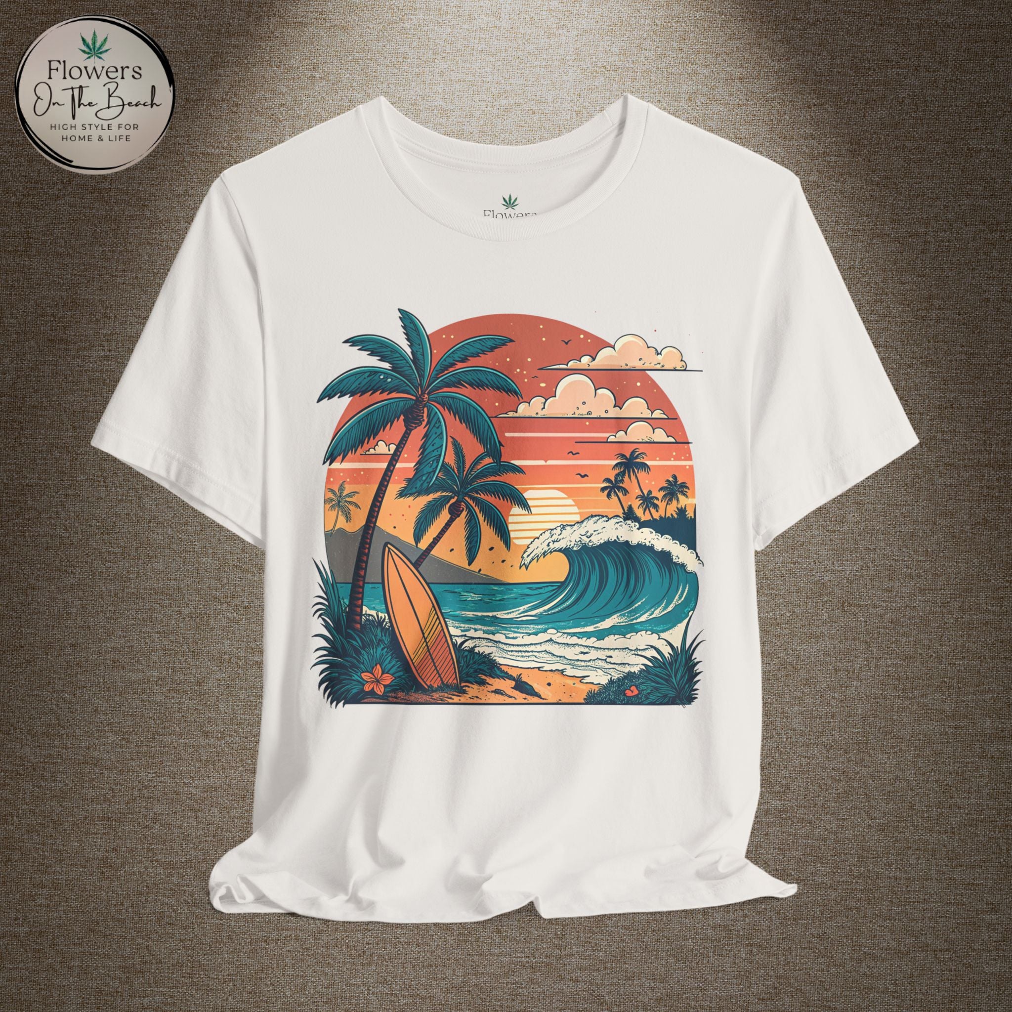 Beach Sunset Surfboards T-Shirt, Ocean Wave Tee, Summer Vacation Top, Beach Lover Shirt, Tropical Beach Apparel