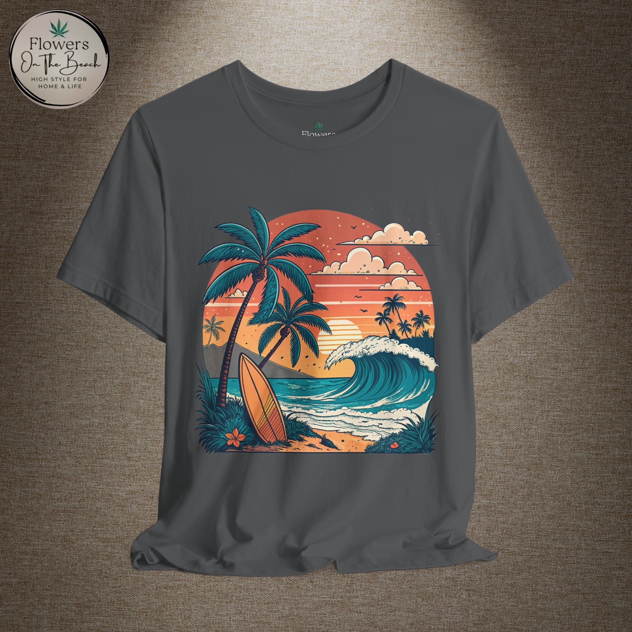 Beach Sunset Surfboards T-Shirt, Ocean Wave Tee, Summer Vacation Top, Beach Lover Shirt, Tropical Beach Apparel