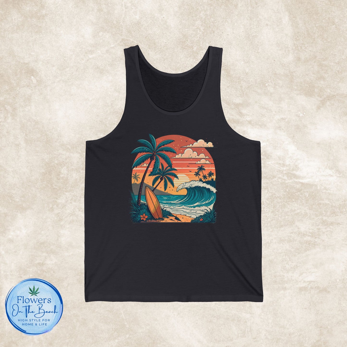 Retro Beach Vibes Unisex Jersey Tank, Beach Sunset Tank Top, Gift for Beach Lover, Summer Tank Top, Beach Tank Top, Unisex Tank Top