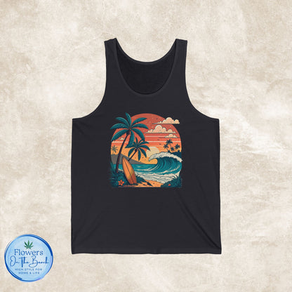 Retro Beach Vibes Unisex Jersey Tank, Beach Sunset Tank Top, Gift for Beach Lover, Summer Tank Top, Beach Tank Top, Unisex Tank Top