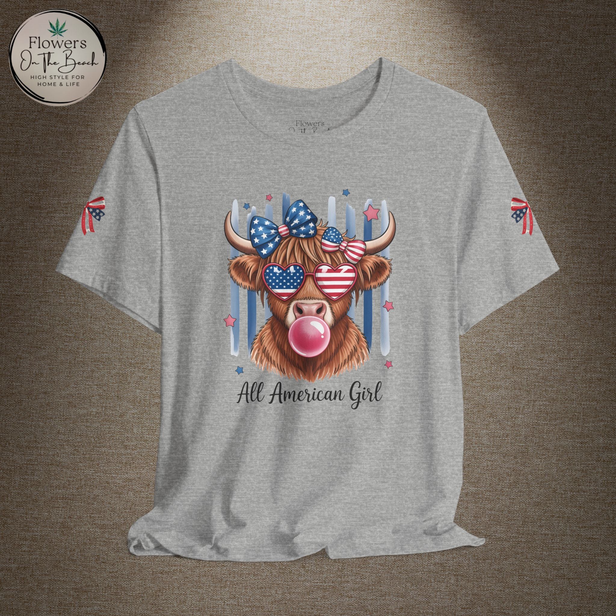 All-American Girl Highland Cow T-Shirt — Patriotic Cute Cow Tee