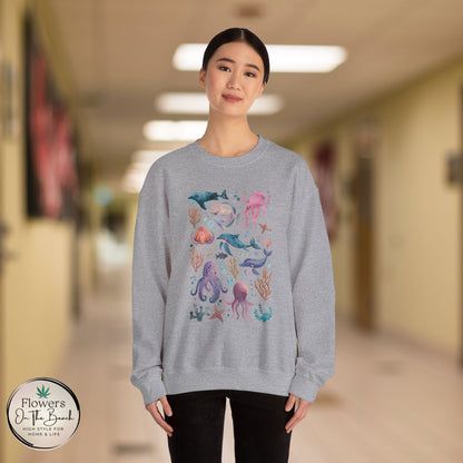 Ocean Lover Sweatshirt, Marine Animals Unisex Crewneck Jumper, Ocean Life Pullover, Nautical Sweatshirt, Sea Creatures Sweater