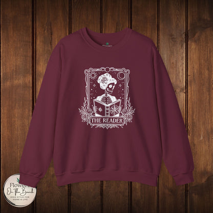 Tarot Card Skeleton Sweatshirt, The Reader Graphic Design, Gift for Tarot Lovers, Skeleton Clothing, Gothic Sweatshirt, Book Lover Apparel