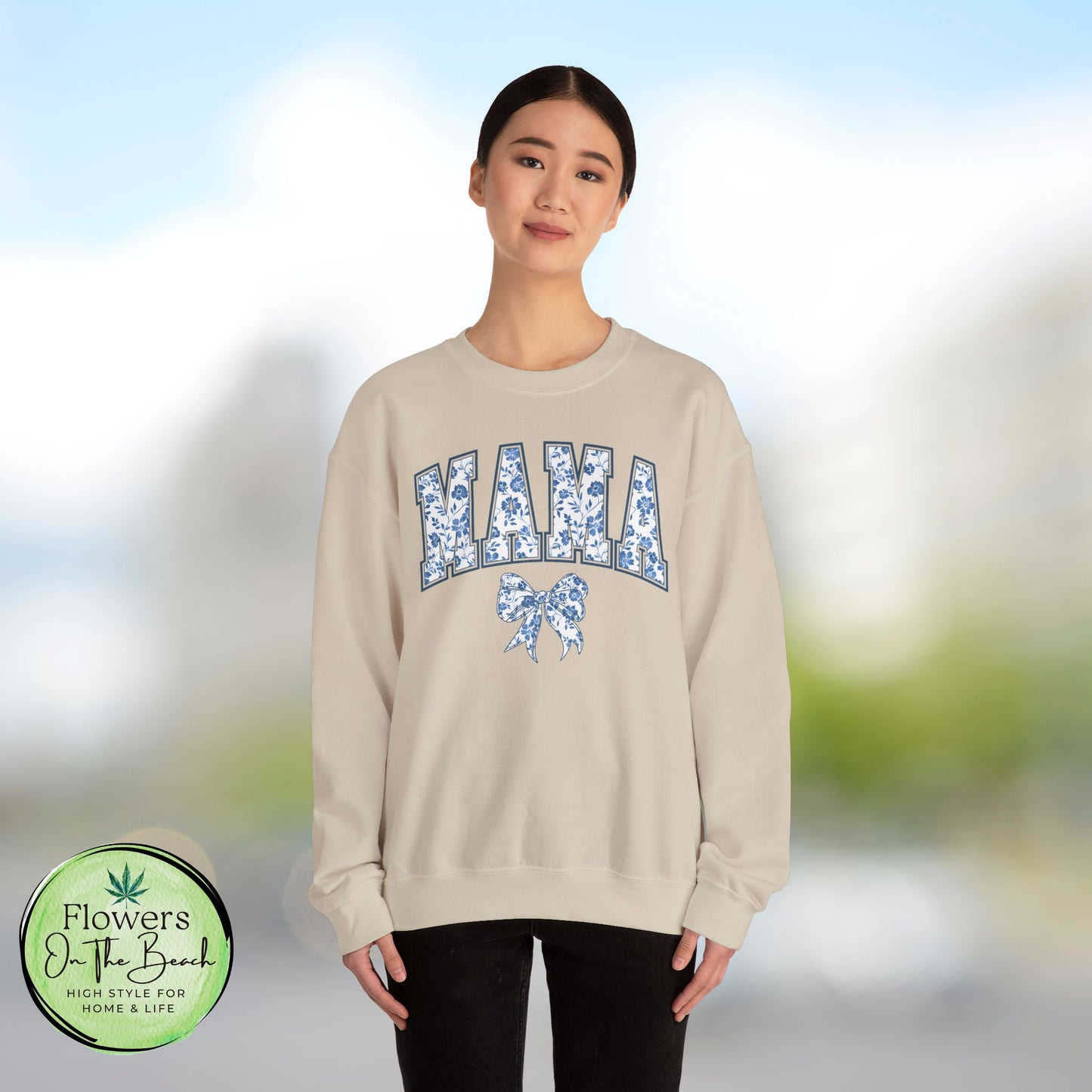 Floral Mama Coquette Blue Flowers Crewneck Sweatshirt, Mother's Day Gift, Gift for Her, Mom Apparel, Floral Sweatshirt, Boy Mom Sweatshirt