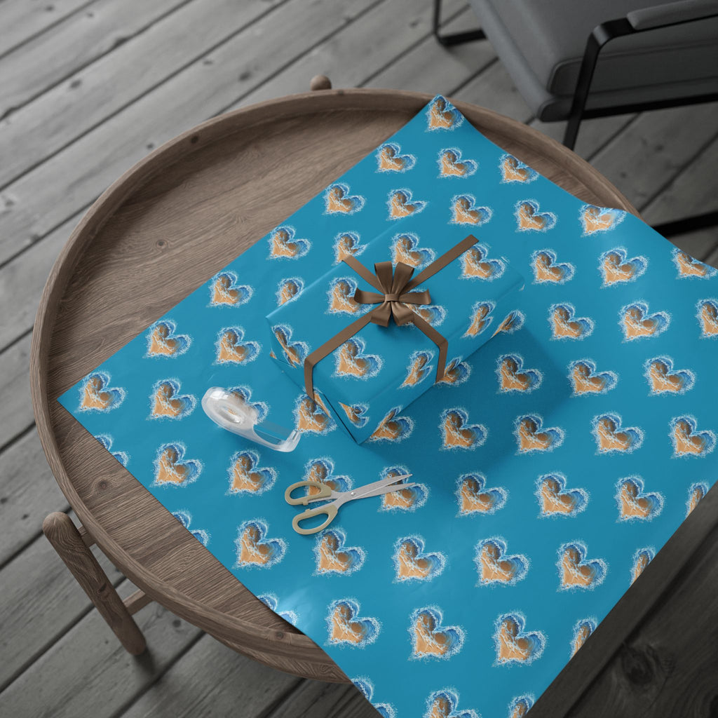 Turquoise Heart Waves and Sand Gift Wrap