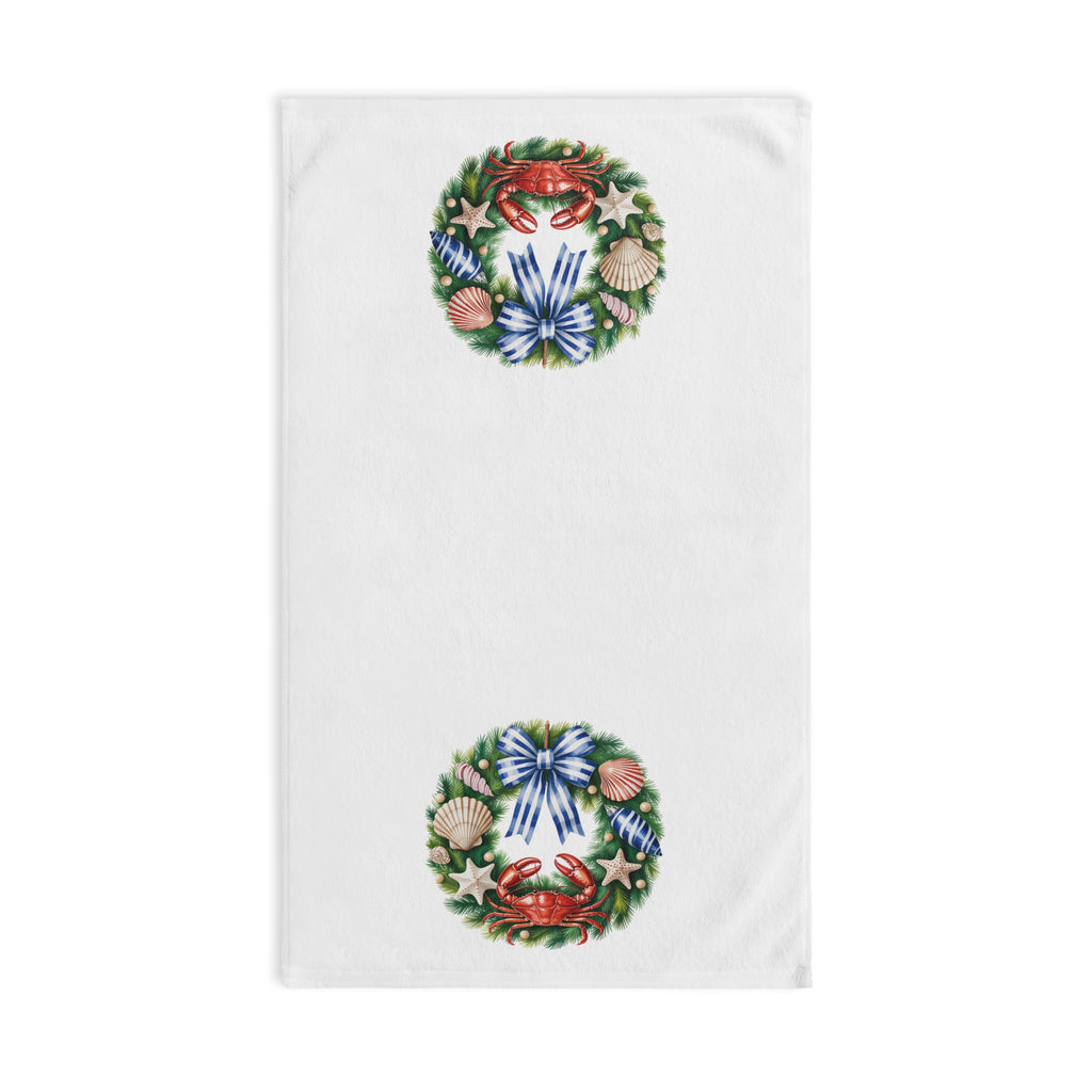 Coastal Crab & Seashell Wreath Hand Towel