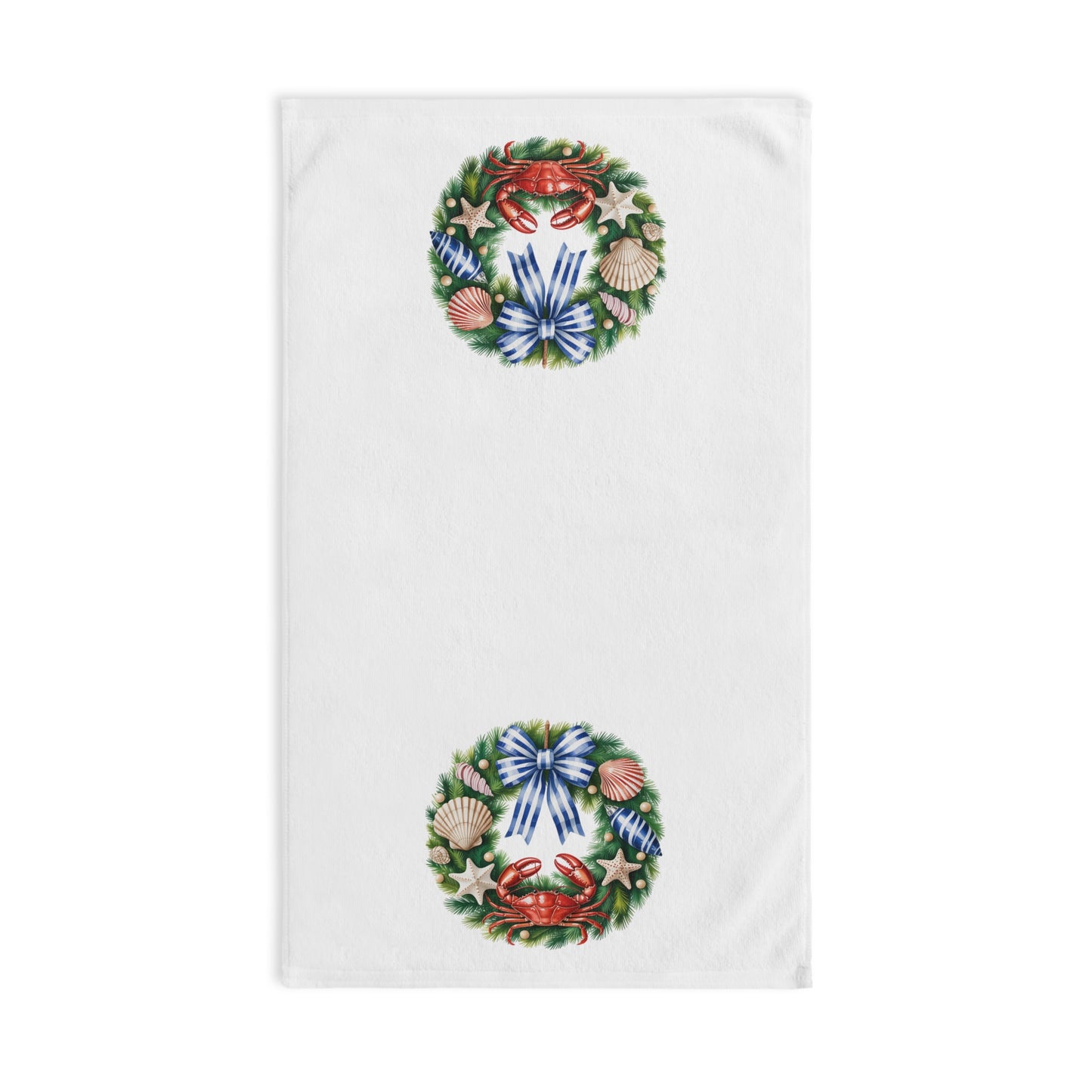 Coastal Crab & Seashell Hand Towel, Beach Theme Bathroom Decor, Nautical Ocean Tea Towel, Coastal Kitchen Towel, Simple Coastal Xmas