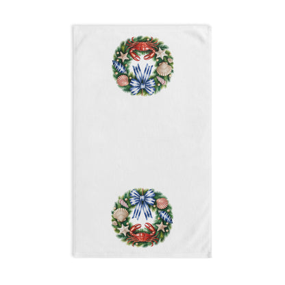 Coastal Crab & Seashell Hand Towel, Beach Theme Bathroom Decor, Nautical Ocean Tea Towel, Coastal Kitchen Towel, Simple Coastal Xmas
