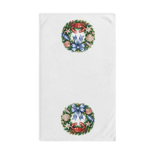 Coastal Crab & Seashell Hand Towel, Beach Theme Bathroom Decor, Nautical Ocean Tea Towel, Coastal Kitchen Towel, Simple Coastal Xmas