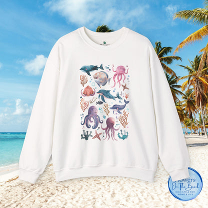 Ocean Lover Sweatshirt, Marine Animals Unisex Crewneck Jumper, Ocean Life Pullover, Nautical Sweatshirt, Sea Creatures Sweater