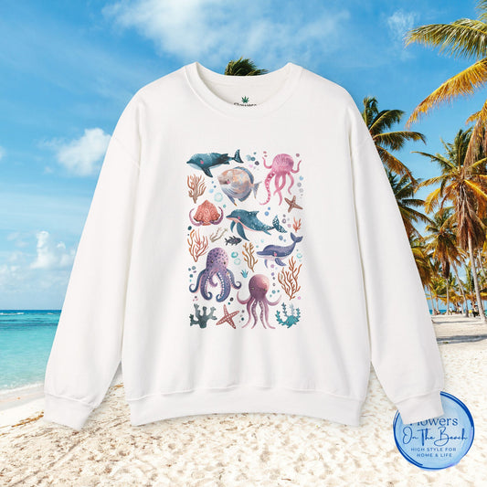 Ocean Lover Sweatshirt, Marine Animals Unisex Crewneck Jumper, Ocean Life Pullover, Nautical Sweatshirt, Sea Creatures Sweater